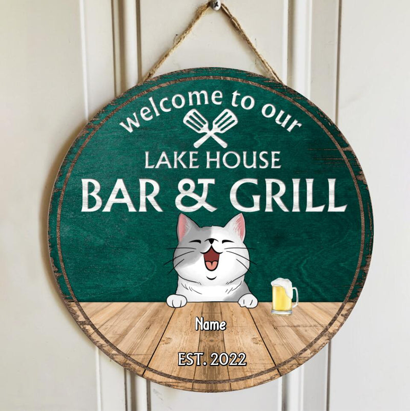lake house decor Lake House Bar & Grill Welcome Door Signs, Gifts For Pet Lovers, Couple Of Spatula Custom Wooden Signs
