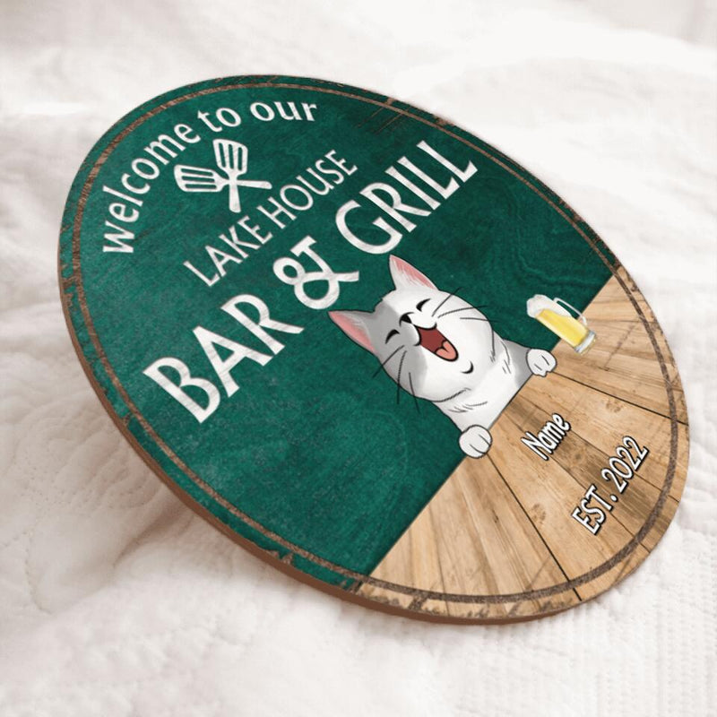lake house decor Lake House Bar & Grill Welcome Door Signs, Gifts For Pet Lovers, Couple Of Spatula Custom Wooden Signs