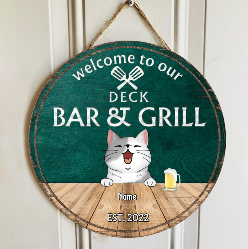 Deck Bar & Grill Welcome Door Signs, Gifts For Pet Lovers, Couple Of Spatula Custom Wooden Signs