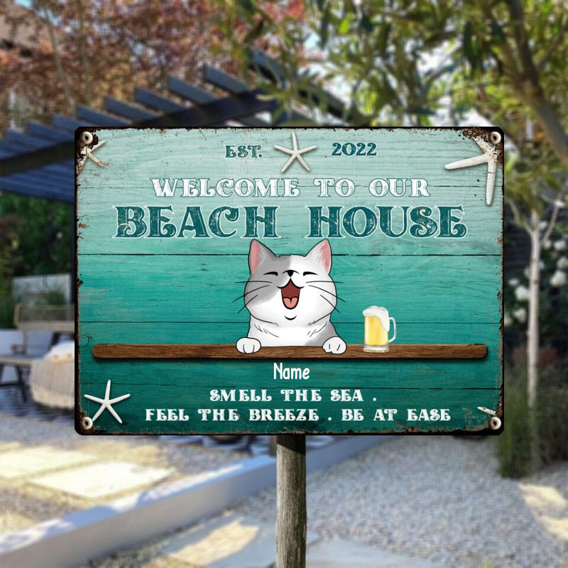 Metal Welcome Signs, Gifts For Pet Lovers, Welcome To Our Beach House Smell The Sea Feel The Breeze Be At Ease