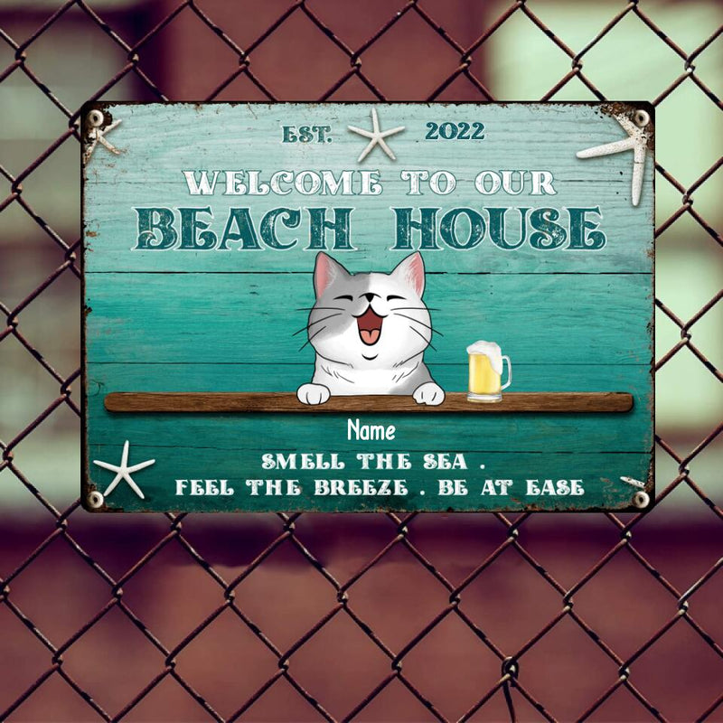 Metal Welcome Signs, Gifts For Pet Lovers, Welcome To Our Beach House Smell The Sea Feel The Breeze Be At Ease