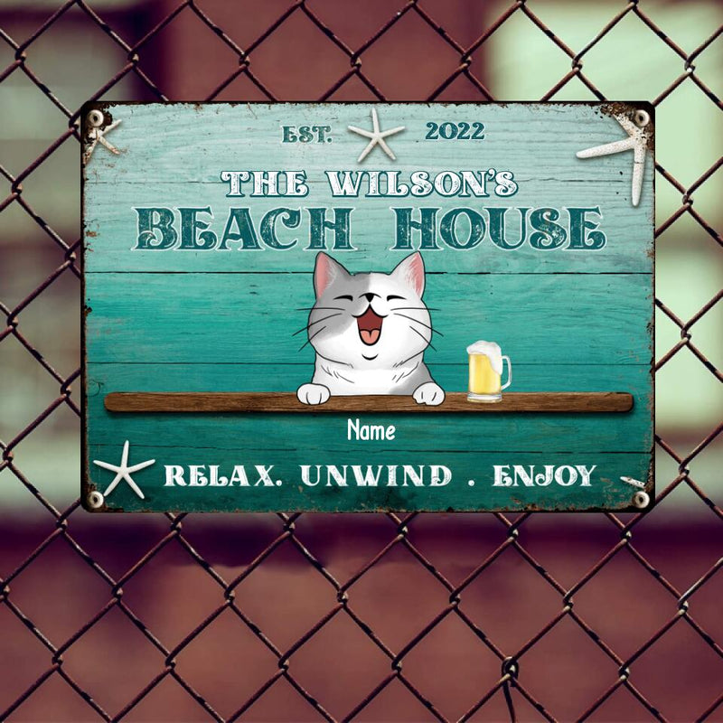 Metal Yard Sign, Gifts For Pet Lovers, Beach House Relax Unwind Enjoy Personalized Home Sign