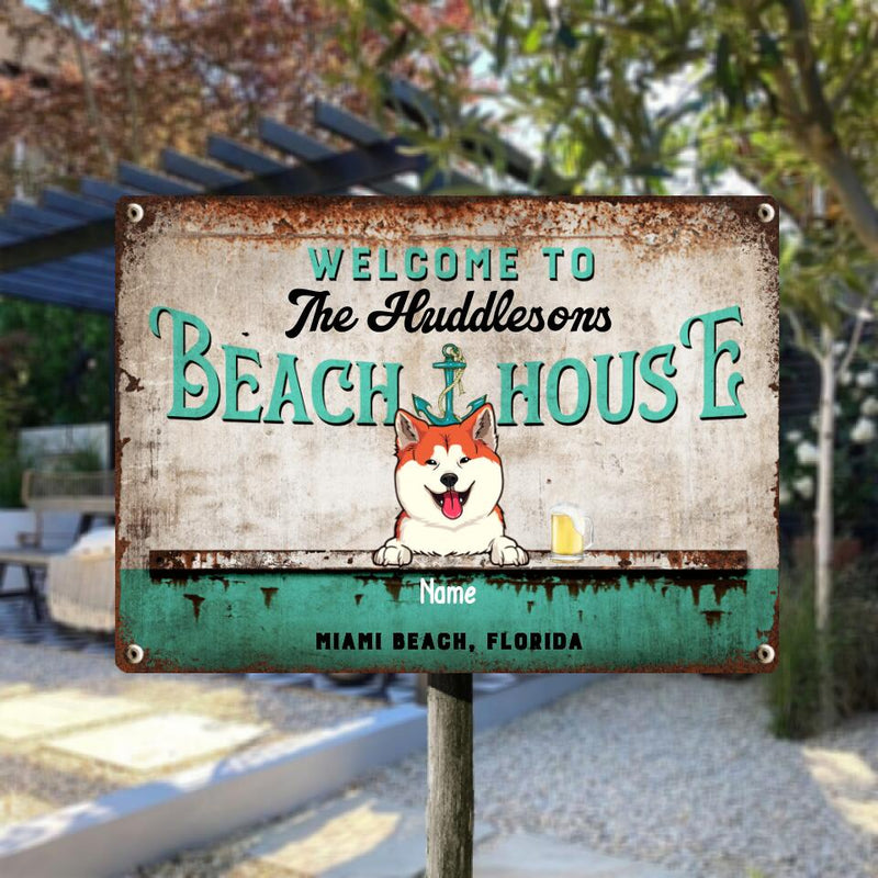 Metal Welcome Signs, Gifts For Pet Lovers, Welcome To Our Beach House Personalized Home Sign