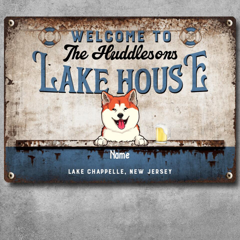 lake house decor Metal Welcome Signs, Gifts For Pet Lovers, Welcome To Our Lake House Personalized Home Sign