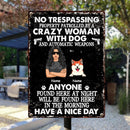 Warning Metal Yard Sign, Gifts For Dog Lovers, No Trespassing Property Patrolled By A Crazy Woman With Dogs