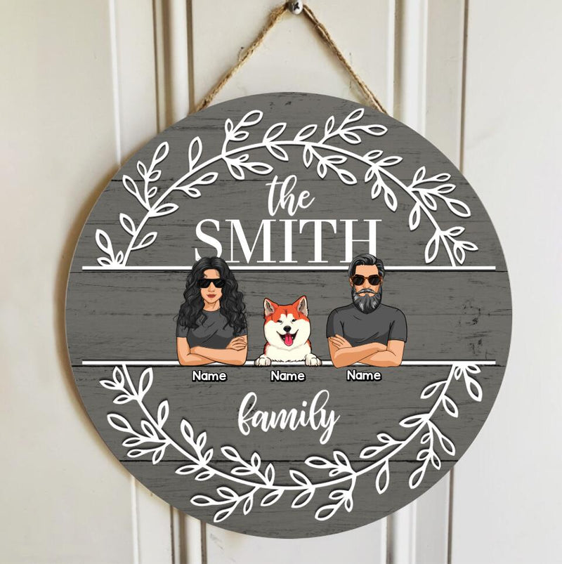 Personalized Wood Sign, Gifts For Dog Lovers, A Couple & Their Dogs Laurel Wreath Family Name Sign