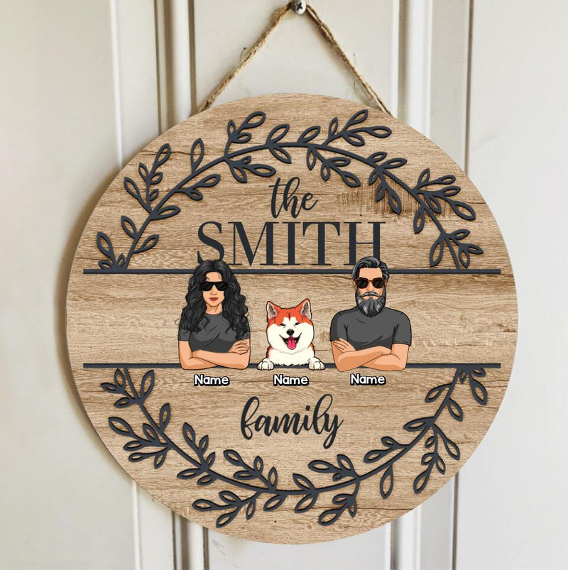 Custom Wooden Signs, Gifts For Dog Lovers, A Couple & Their Dogs Laurel Wreath Personalized Home Sign