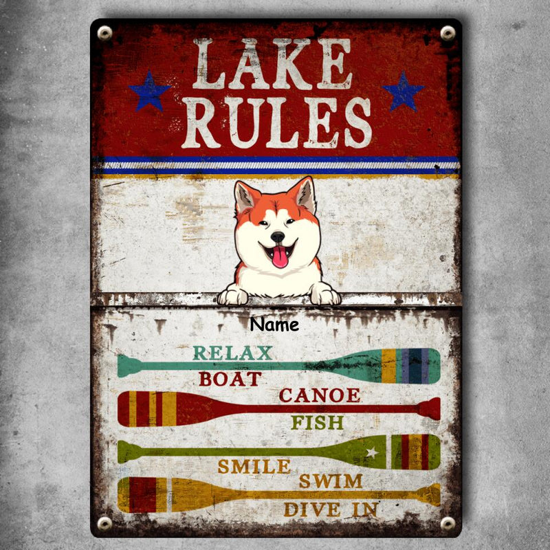 Metal Lake Sign, Gifts For Pet Lovers, Lake Rules Relax Boat Canoe Fish Smile Swim Dive In