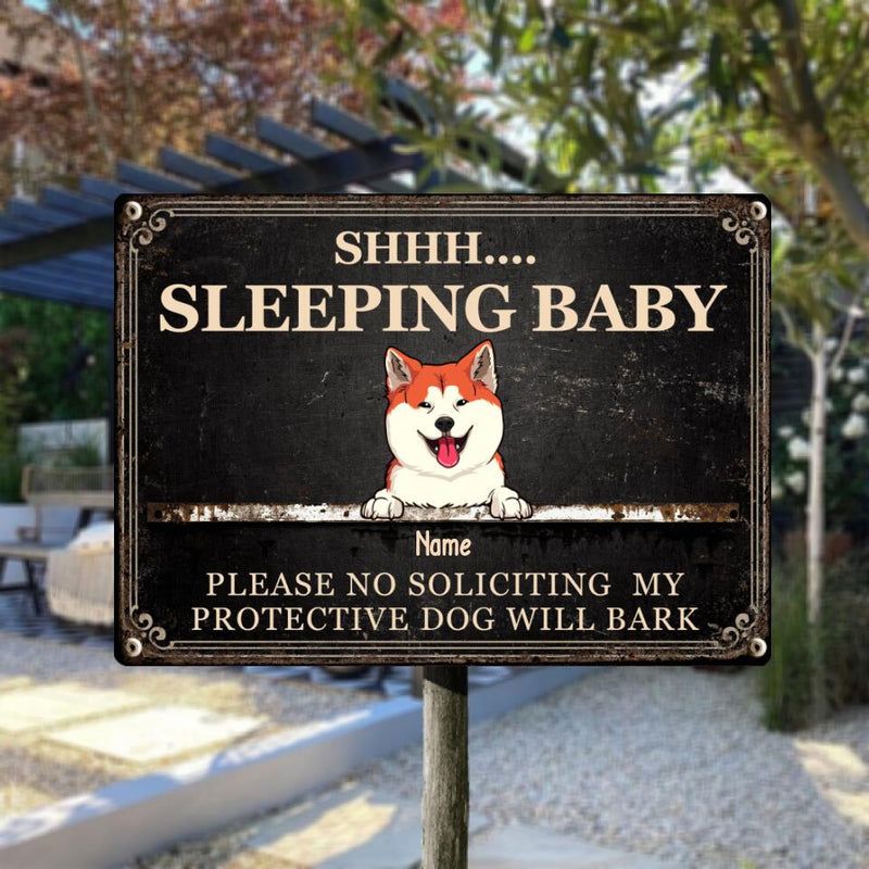 Metal Yard Sign, Gifts For Dog Lovers, Please No Soliciting Protective Dogs Will Bark Vintage Signs