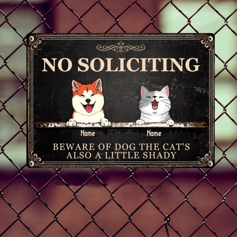 Beware Of Dog Metal Yard Sign, Gifts For Pet Lovers, No Soliciting The Cat's Also A Little Shady Vintage Signs