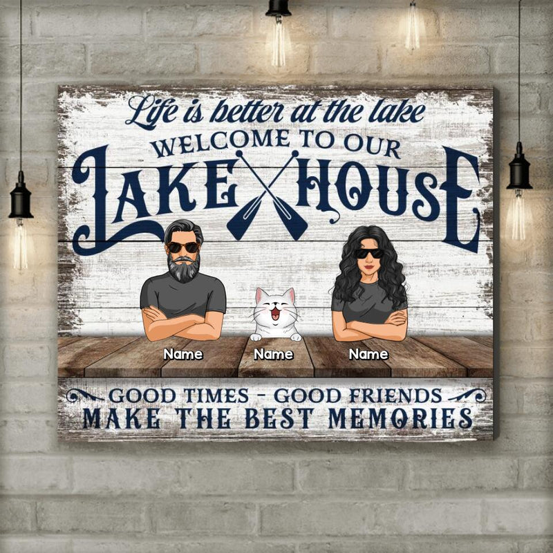 lake house decor Personalized Dog & Cat Canvas, Gifts For Pet Lovers, Welcome To Our Lake House Life Is Better At The Lake