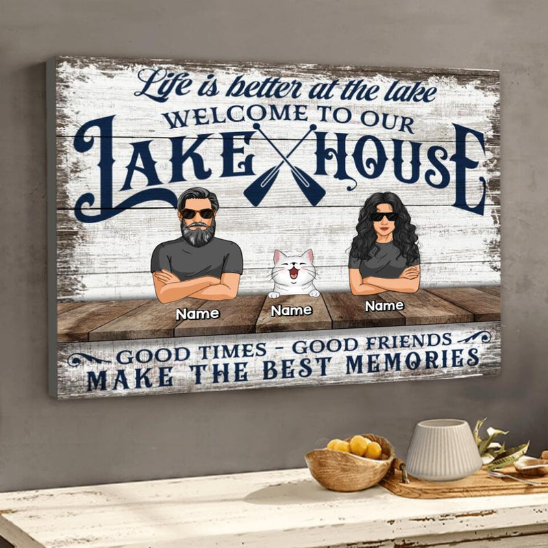 lake house decor Personalized Dog & Cat Canvas, Gifts For Pet Lovers, Welcome To Our Lake House Life Is Better At The Lake