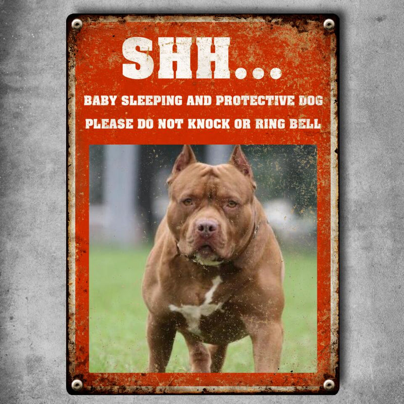 Metal Yard Sign, Gifts For Dog Lovers, Baby Sleeping And Protective Dog Please Do Not Knock Or Ring Bell