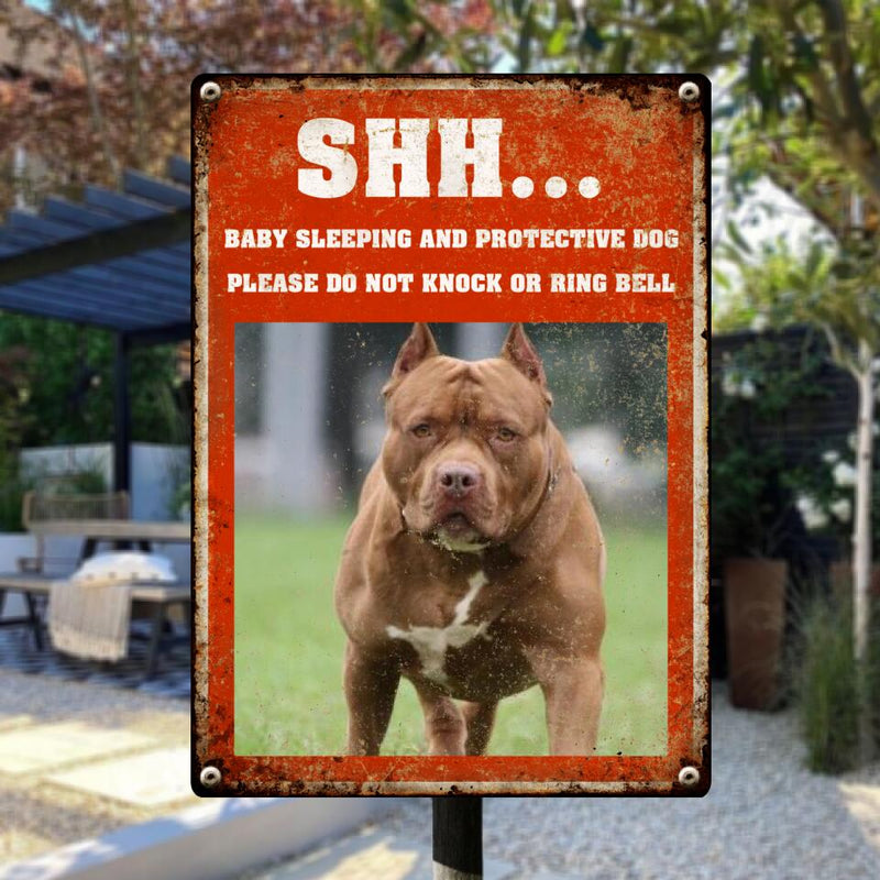 Metal Yard Sign, Gifts For Dog Lovers, Baby Sleeping And Protective Dog Please Do Not Knock Or Ring Bell