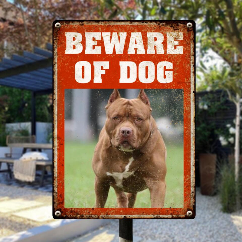 Beware Of Dog Metal Yard Sign, Gifts For Dog Lovers, Custom Dog's Photo Funny Warning Signs