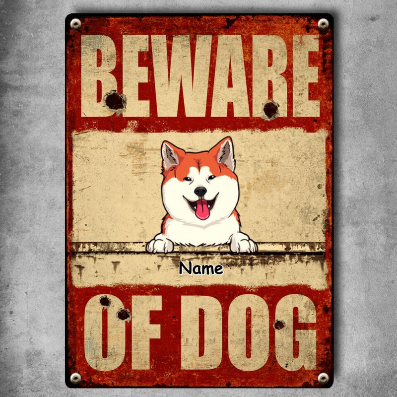 Beware Of Dogs Metal Yard Sign, Gifts For Dog Lovers, Red Warning Funny Warning Signs