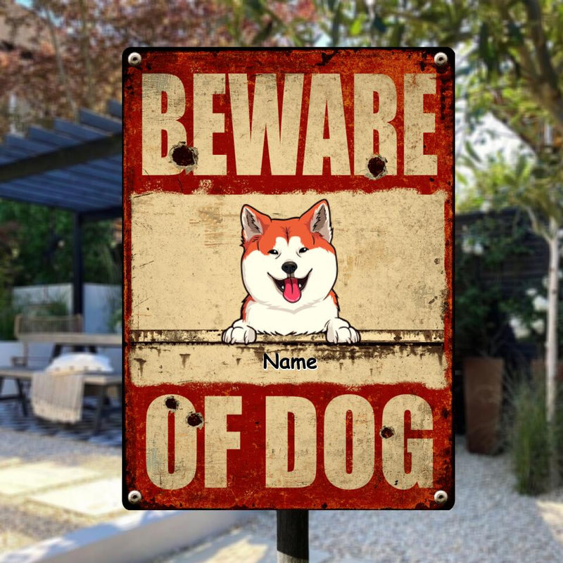Beware Of Dogs Metal Yard Sign, Gifts For Dog Lovers, Red Warning Funny Warning Signs