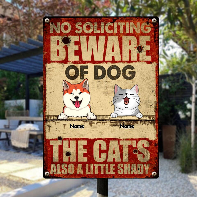 Beware Of Dogs Metal Yard Sign, Gifts For Pet Lovers, No Soliciting The Cats're Also A Little Shady