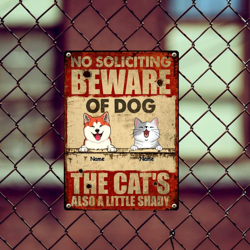 Beware Of Dogs Metal Yard Sign, Gifts For Pet Lovers, No Soliciting The Cats're Also A Little Shady