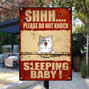 Metal Yard Sign, Gifts For Pet Lovers, Shh Please Don't Knock Sleeping Baby Funny Warning Signs