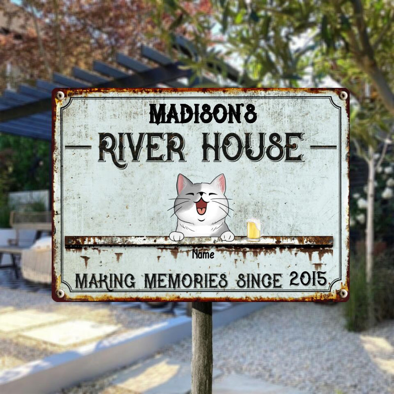 Metal River House Sign, Gifts For Pet Lovers, Making Memories With Dog & Cat Vintage Signs