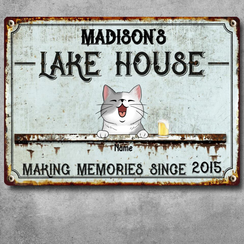 lake house decor Metal Lake House Sign, Gifts For Pet Lovers, Making Memories With Dog & Cat Vintage Signs