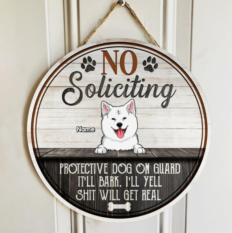 Custom Wooden Signs, Gifts For Dog Lovers, No Soliciting Protective Dogs On Guard Retro Signs