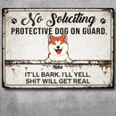 Metal Yard Sign, Gifts For Dog Lovers, No Soliciting Protective Dogs On Guard They'll Bark Vintage Signs