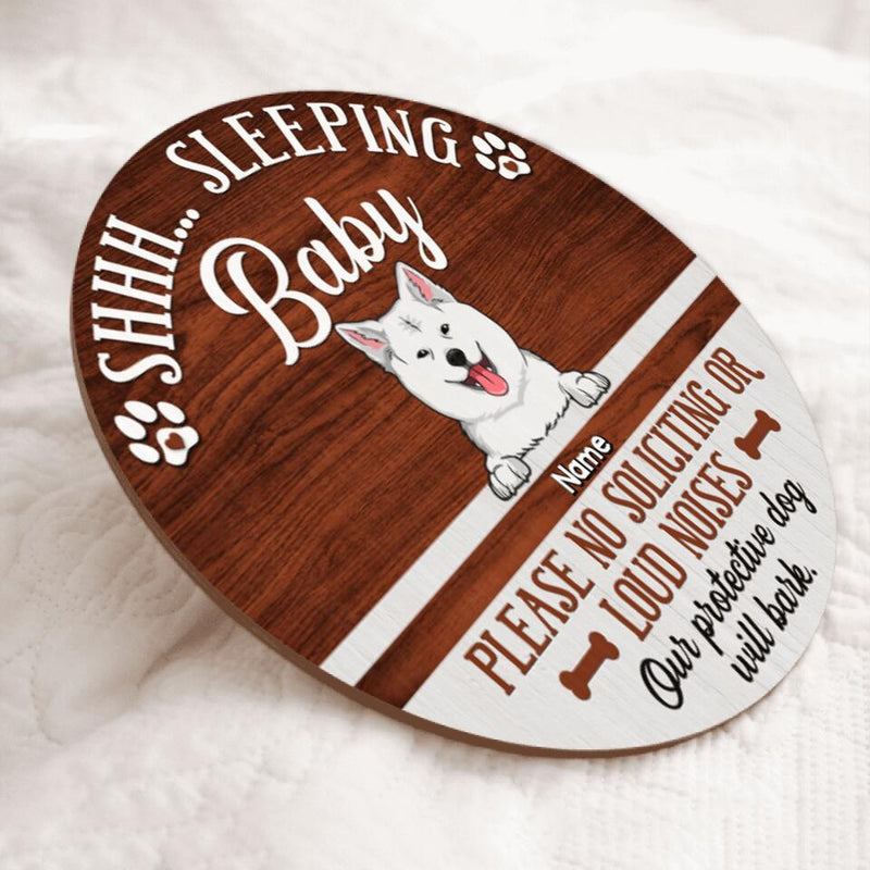 Custom Wooden Sign, Gifts For Dog Lovers, Shhh Sleeping Baby Please No Soliciting Or Loud Noises