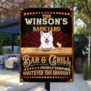 Metal Backyard Bar & Grill Sign, Gifts For Pet Lovers, Proudly Serving Whatever You Brought Retro Signs