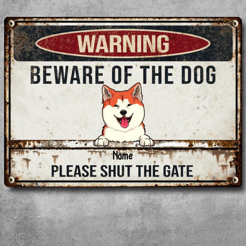 Beware Of The Dogs Metal Yard Sign, Gifts For Dog Lovers, Please Shut The Gate Funny Warning Signs