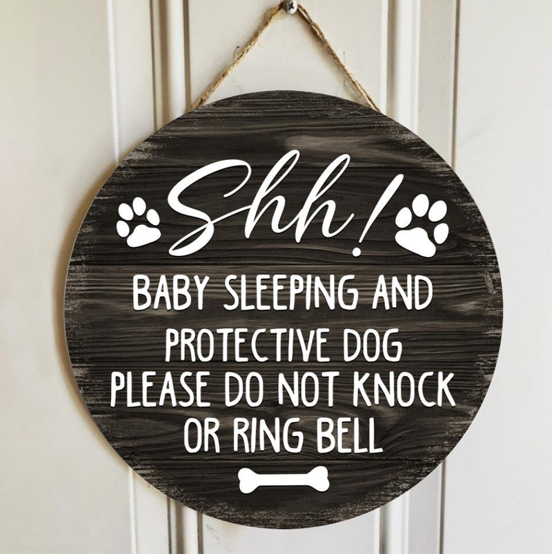 Personalized Wood Signs, Gifts For Dog Lovers, Shh Sleeping Baby And Protective Dogs Please Do Not Knock