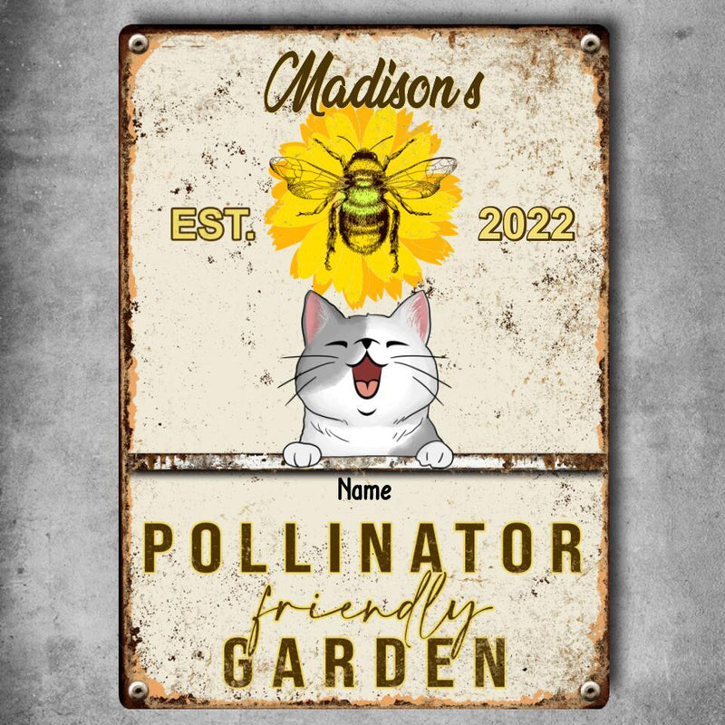 Metal Garden Sign, Gifts For Pet Lovers Pollinator-Friendly Garden Bee And Flower Sign