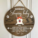 Custom Wooden Sign, Gifts For Dog Lovers, Shh Sleeping Baby And Excited Dogs Please Do Not Knock