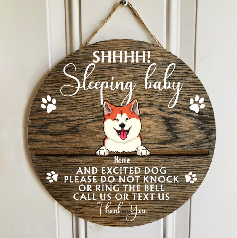 Custom Wooden Sign, Gifts For Dog Lovers, Shh Sleeping Baby And Excited Dogs Please Do Not Knock