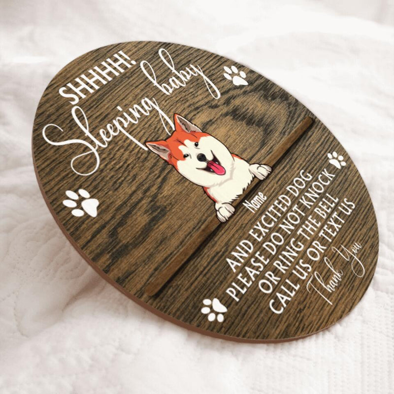 Custom Wooden Sign, Gifts For Dog Lovers, Shh Sleeping Baby And Excited Dogs Please Do Not Knock