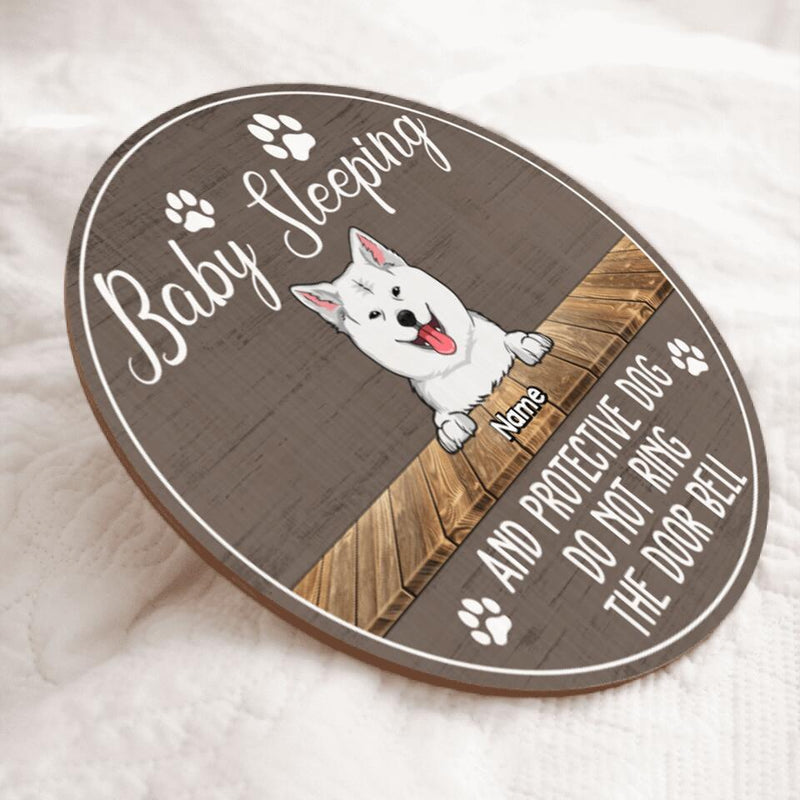 Custom Wooden Sign, Gifts For Dog Lovers, Baby Sleeping And Protective Dogs Do Not Ring The Door Bell