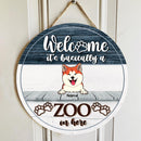 Personalized Wood Signs, Gifts For Dog Lovers, It's Basically A Zoo In Here Welcome Door Signs