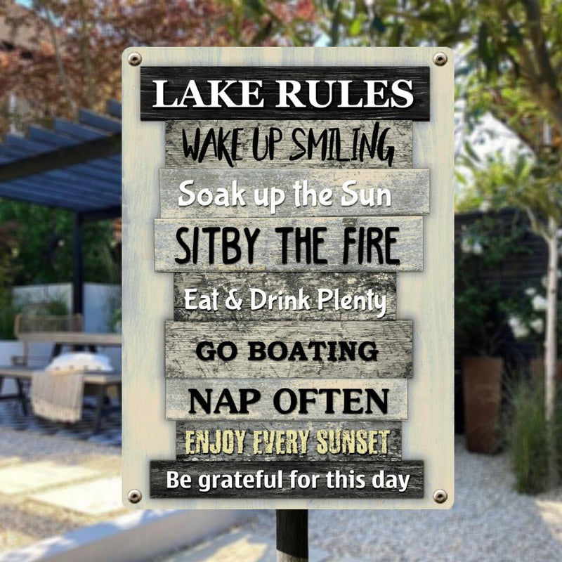 Metal Lake Sign, Lake Rules Wake Up Smiling Soak Up The Sun Sit By The Fire, Personalized Housewarming Gifts