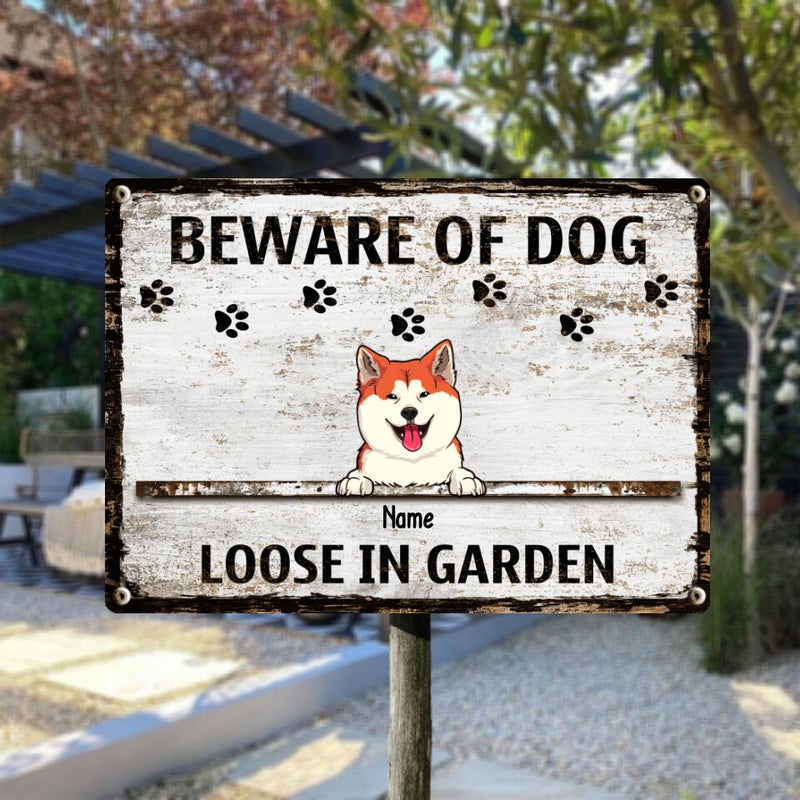 Beware Of Dogs Metal Yard Sign, Gifts For Dog Lovers, Loose In Garden Funny Warning Signs