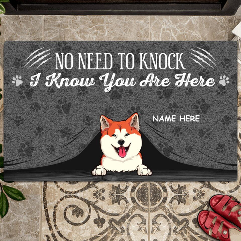 No Need To Knock Custom Doormat, Gifts For Dog Lovers, I Know You Are Here Gray Front Door Mat
