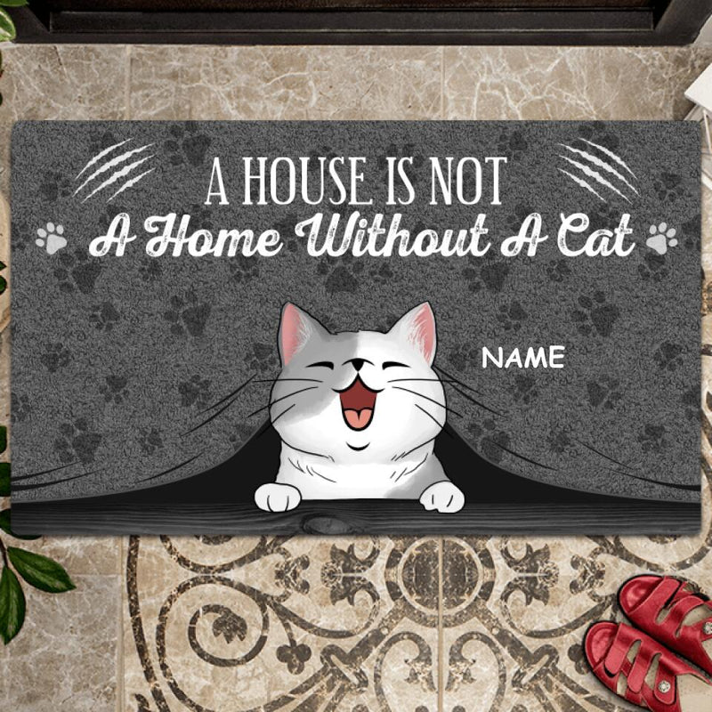 Custom Doormat, Gifts For Cat Lovers, A House Is Not A Home Without A Cat Gray Front Door Mat