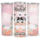 My Life Is Ruled By A Tiny Furry Overlord - Cats And Flower - Personalized Cat Pink Tumbler