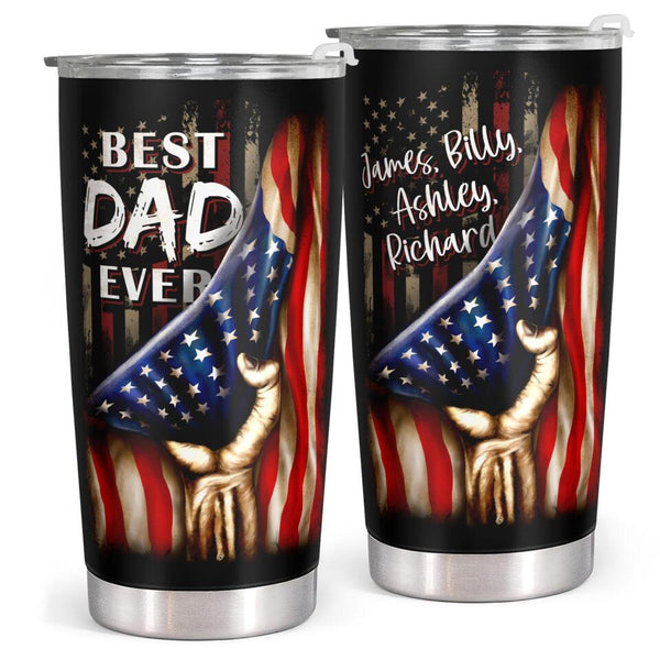 Best Dad Ever - Veteran American Flag Background - Personalized Custom Tumbler - Gift For Dad, Father