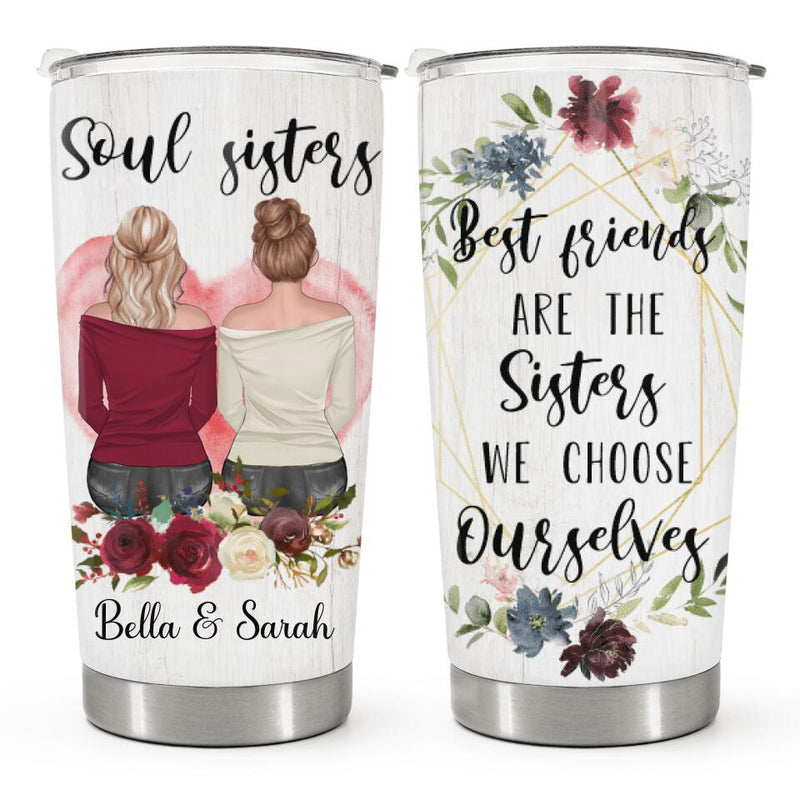 Soul Sisters - Personalized Custom Tumbler - Floral Christmas Birthday Gift For Sister