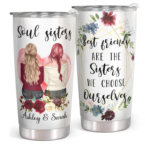 Soul Sisters - Personalized Custom Tumbler - Floral Christmas Birthday Gift For Sister