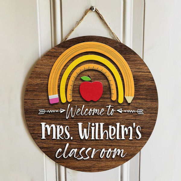 Personalized Name Classroom Welcome Teacher Sign Door Hanger - Rainbow Teacher Gifts Ideas