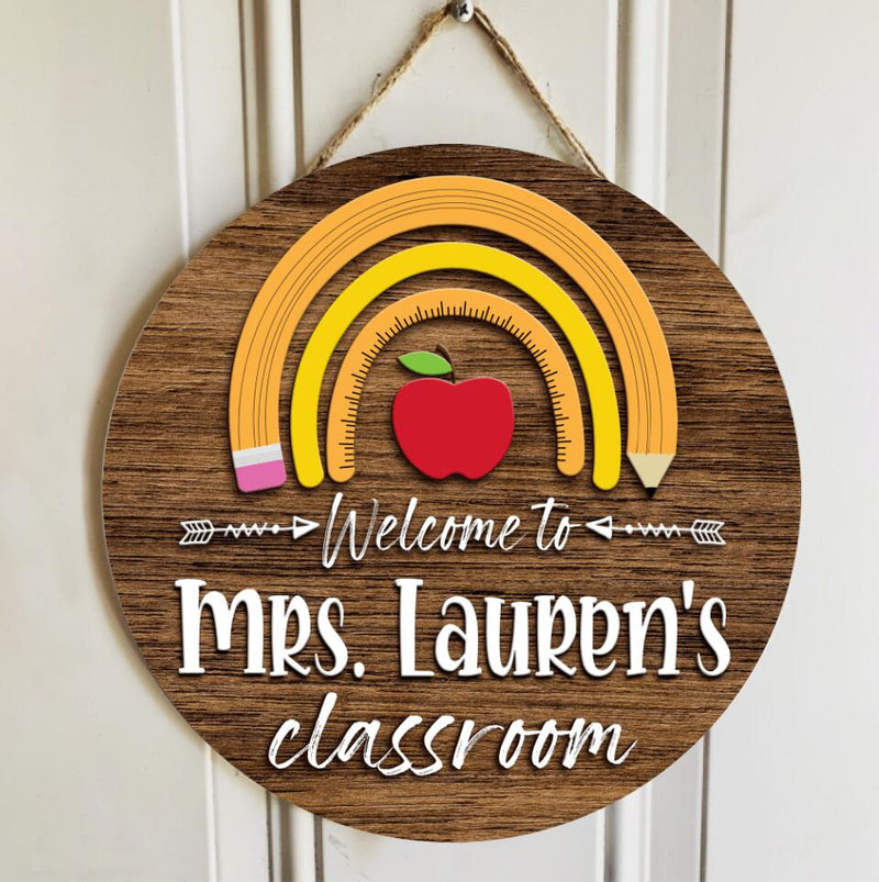 Personalized Name Classroom Welcome Teacher Sign Door Hanger - Rainbow Teacher Gifts Ideas