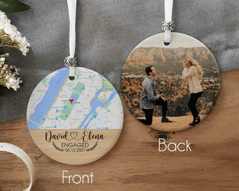 Personalized Engaged Ornament, Engagement Ornament, Map Ornament, Engagement Map Gift, Engaged Christmas Ornament, Custom Engagement Gift