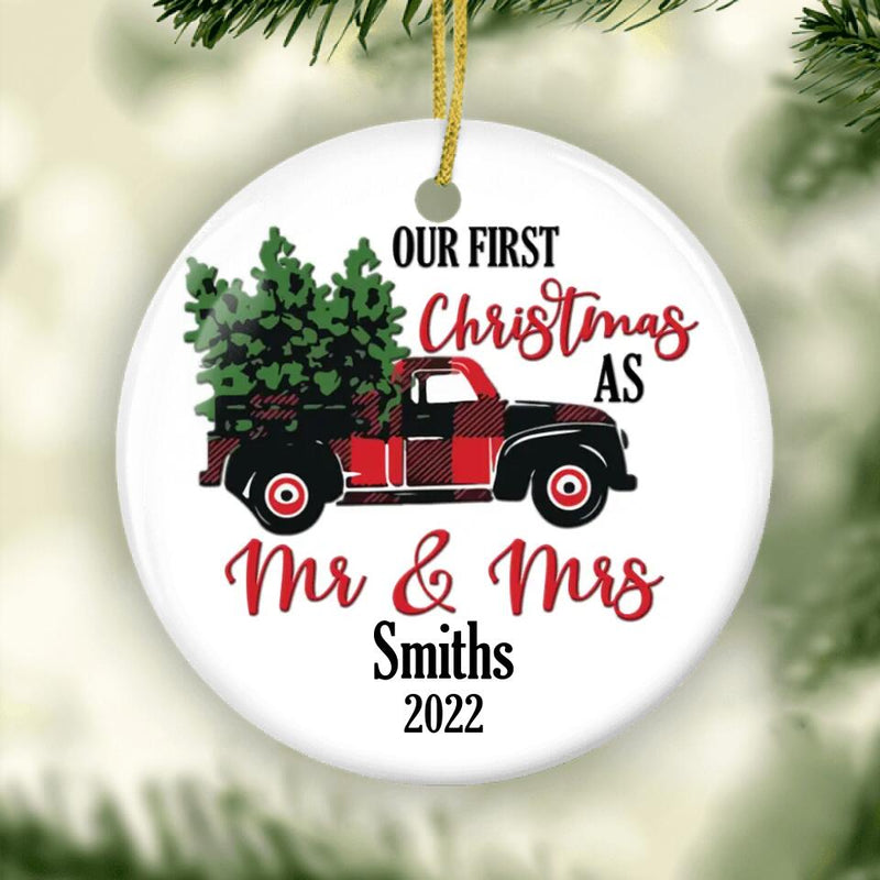 Our First Christmas as Mr and Mrs Ornament, First Christmas Married Ornament, Christmas Truck Ornament, Personalized Ornament, Wedding Gift